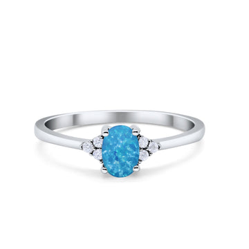 Oval Cut Wedding Ring Lab Created Blue Opal 925 Sterling Silver
